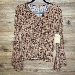 NWT Jesse & J Longsleeve Top M Leopard Print Flare Sleeve V Neck Y2K Polyester